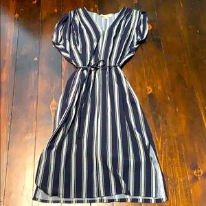 Anthropology- navy & white midi